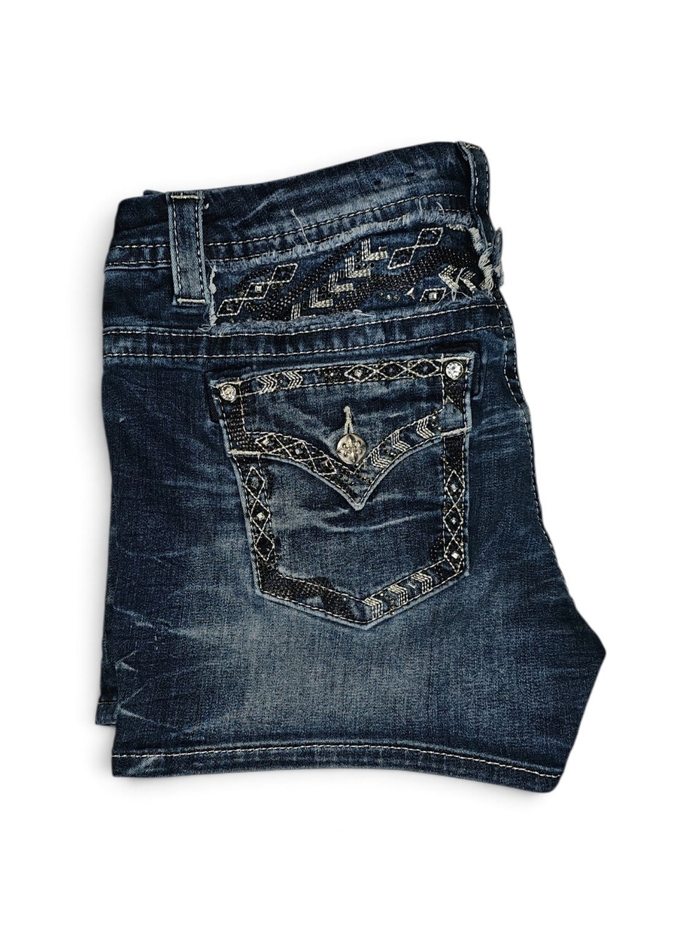 Miss Me Blue Mid- Rise Easy Shorts.